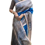 Women's Faux_Tussar Geometric_Print Saree With Unstitched Blouse 5.5Mtr (Royal_Blue) - Image 4