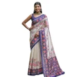 Women's Faux_Tussar Floral Jal With Patola Print Saree With Unstitched Blouse 5.5Mtr (Blue) - Image 4