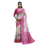 Women's Faux_Tussar Floral Jal With Patola Print Saree With Unstitched Blouse 5.5Mtr (Pink) - Image 3