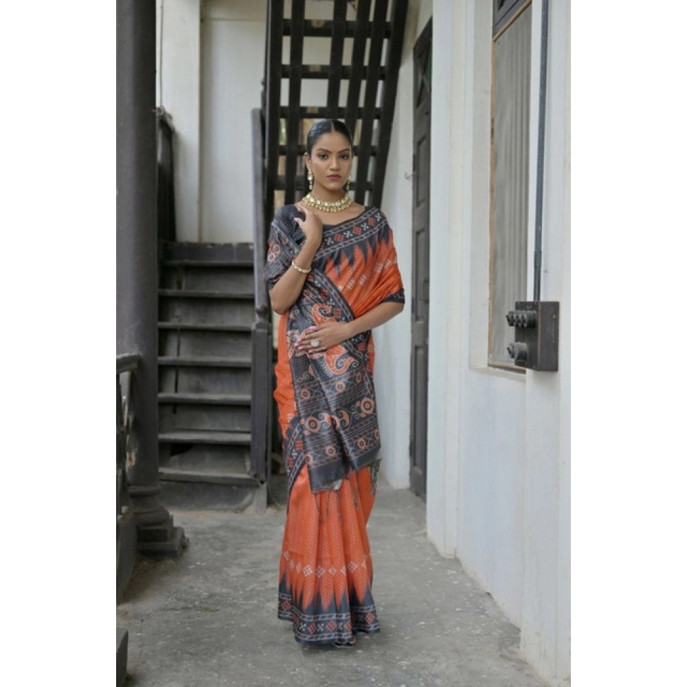 PID-65778-Generic-Women-S-Faux-Tussar-Ikat-Saree-With-Unstitched-Blouse-5-5-Mtr-Orange-2-1000x1000-1.webp Women's Faux_Tussar Ikat Saree With Unstitched Blouse 5.5Mtr (Orange) - Image 1