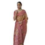 Women's Faux_Tussar Ikat Saree With Unstitched Blouse 5.5Mtr (Rust) - Image 3