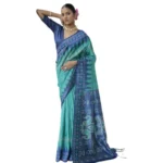 Women's Faux_Tussar Ikat Saree With Unstitched Blouse 5.5Mtr (Sea_Green) - Image 3