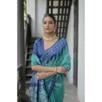 Women's Faux_Tussar Ikat Saree With Unstitched Blouse 5.5Mtr (Sea_Green) - Image 2