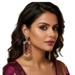 Women's Zinc Alloy Gold Plated Chandbali Earrings (Multicolor) - Image 2