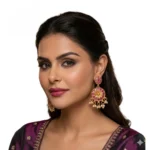 Women's Zinc Alloy Gold Plated Chandbali Earrings (Multicolor) - Image 2