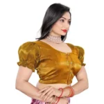 Women's Jimmy Solid Designer Neck Elastic Sleeve Readymade Blouse (Gold 38 , Alterable up to 42)-PID65828 - Image 2