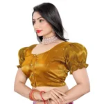 Women's Jimmy Solid Designer Neck Elastic Sleeve Readymade Blouse (Gold 38 , Alterable up to 42)-PID65828 - Image 3