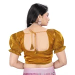 Women's Jimmy Solid Designer Neck Elastic Sleeve Readymade Blouse (Gold 38 , Alterable up to 42)-PID65828 - Image 4