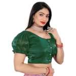 Women's Jimmy Solid Designer Neck Elastic Sleeve Readymade Blouse (Green 38 , Alterable up to 42)-PID65829 - Image 2