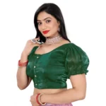 Women's Jimmy Solid Designer Neck Elastic Sleeve Readymade Blouse (Green 38 , Alterable up to 42)-PID65829 - Image 3