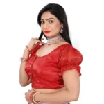 Women's Jimmy Solid Designer Neck Elastic Sleeve Readymade Blouse (Red 38 , Alterable up to 42)-PID65834 - Image 2
