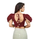 Women's Jimmy Solid V Neck Puff Sleeve Readymade Blouse (Maroon 38 , Alterable up to 42)-PID65840 - Image 4