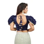 Women's Jimmy Solid V Neck Puff Sleeve Readymade Blouse (Navy 38 , Alterable up to 42)-PID65841 - Image 4