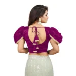 Women's Jimmy Solid V Neck Puff Sleeve Readymade Blouse (Purple 38 , Alterable up to 42)-PID65843 - Image 4