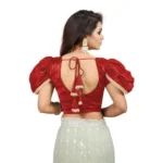 Women's Jimmy Solid V Neck Puff Sleeve Readymade Blouse (Red 38 , Alterable up to 42)-PID65844 - Image 4
