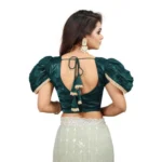 Women's Jimmy Solid V Neck Puff Sleeve Readymade Blouse (Teal 38 , Alterable up to 42)-PID65845 - Image 4
