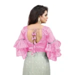 Women's Organza Solid V Neck Layered Ruffle Sleeve Readymade Blouse (Light_Pink Free Size , up to 38–40 Bust)-PID65846 - Image 2