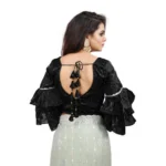 Women's Organza Solid V Neck Layered Ruffle Sleeve Readymade Blouse (Black Free Size , up to 38–40 Bust)-PID65848 - Image 3