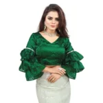 Women's Organza Solid V Neck Layered Ruffle Sleeve Readymade Blouse (Green Free Size , up to 38–40 Bust)-PID65850 - Image 4