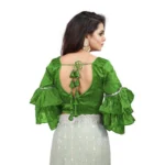 Women's Organza Solid V Neck Layered Ruffle Sleeve Readymade Blouse (Light Green Free Size , up to 38–40 Bust)-PID65852 - Image 3