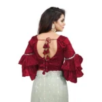Women's Organza Solid V Neck Layered Ruffle Sleeve Readymade Blouse (Maroon Free Size , up to 38–40 Bust)-PID65854 - Image 3