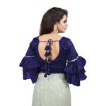 Women's Organza Solid V Neck Layered Ruffle Sleeve Readymade Blouse (Navy Free Size , up to 38–40 Bust)-PID65855 - Image 2