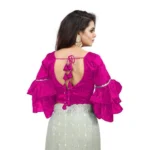 Women's Organza Solid V Neck Layered Ruffle Sleeve Readymade Blouse (Pink Free Size , up to 38–40 Bust)-PID65856 - Image 4