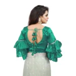 Women's Organza Solid V Neck Layered Ruffle Sleeve Readymade Blouse (Rama Free Size , up to 38–40 Bust)-PID65857 - Image 3