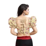 Women's Organza Printed V Neck Puff Sleeve Readymade Blouse (Beige 38 , Alterable up to 42)-PID65861 - Image 2