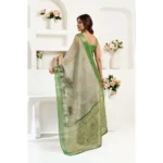 Women's Faux Linen Printed Ready to wear Saree With Unstitched Blouse 5.5Mtr (Light_Green) - Image 4
