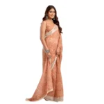 Women's Faux Linen Floral Print Ready to wear Saree With Unstitched Blouse 5.5Mtr (Peach) - Image 5