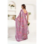 Women's Faux Linen Floral Print Ready to wear Saree With Unstitched Blouse 5.5Mtr (Pink) - Image 4