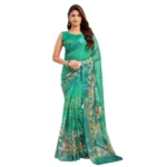 Women's Faux Linen Floral Ready to wear Saree With Unstitched Blouse 5.5Mtr (Green) - Image 5