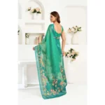 Women's Faux Linen Floral Ready to wear Saree With Unstitched Blouse 5.5Mtr (Green) - Image 4