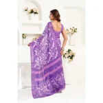Women's Faux Linen Floral Print Ready to wear Saree With Unstitched Blouse 5.5Mtr (Purple) - Image 4