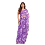 Women's Faux Linen Floral Print Ready to wear Saree With Unstitched Blouse 5.5Mtr (Purple) - Image 5