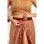 Women's Faux Linen Geometric Print Ready to wear Saree With Unstitched Blouse 5.5Mtr (Brown) - Image 2