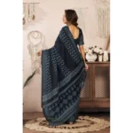 Women's Faux Linen Geometric Print Ready to wear Saree With Unstitched Blouse 5.5Mtr (Black) - Image 4