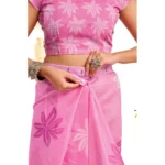 Women's Faux Linen Floral Ready to wear Saree With Unstitched Blouse 5.5Mtr (Light_Pink) - Image 2