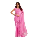 Women's Faux Linen Floral Ready to wear Saree With Unstitched Blouse 5.5Mtr (Light_Pink) - Image 5
