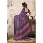 Women's Faux Linen Floral Print Ready to wear Saree With Unstitched Blouse 5.5Mtr (Dark_NavyBlue) - Image 4