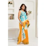 Women's Faux Linen Abstract Print Ready to wear Saree With Unstitched Blouse 5.5Mtr (Multicolor) - Image 3