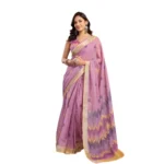 Women's Faux Linen Floral Ready to wear Saree With Unstitched Blouse 5.5Mtr (Lavender) - Image 5