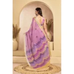 Women's Faux Linen Floral Ready to wear Saree With Unstitched Blouse 5.5Mtr (Lavender) - Image 3