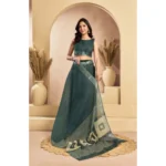 Women's Faux Linen Floral Ready to wear Saree With Unstitched Blouse 5.5Mtr (Light_Teal) - Image 3