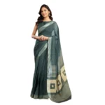 Women's Faux Linen Floral Ready to wear Saree With Unstitched Blouse 5.5Mtr (Light_Teal) - Image 5