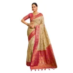 Women's Silk Blend Booti Work Ready to wear Saree With Unstitched Blouse 5.5Mtr (LightBeige) - Image 5