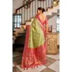 Women's Silk Blend Booti Work Ready to wear Saree With Unstitched Blouse 5.5Mtr (Green) - Image 4