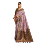 Women's Silk Blend Booti Work Ready to wear Saree With Unstitched Blouse 5.5Mtr (Lavender) - Image 5