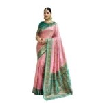 Women's Silk Blend Booti Work Ready to wear Saree With Unstitched Blouse 5.5Mtr (Peach) - Image 5